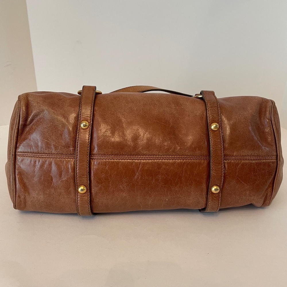 Miu Miu Cognac Brown Leather Duffel Shoulder Bag with Gold Hardware - Picture 3 of 16